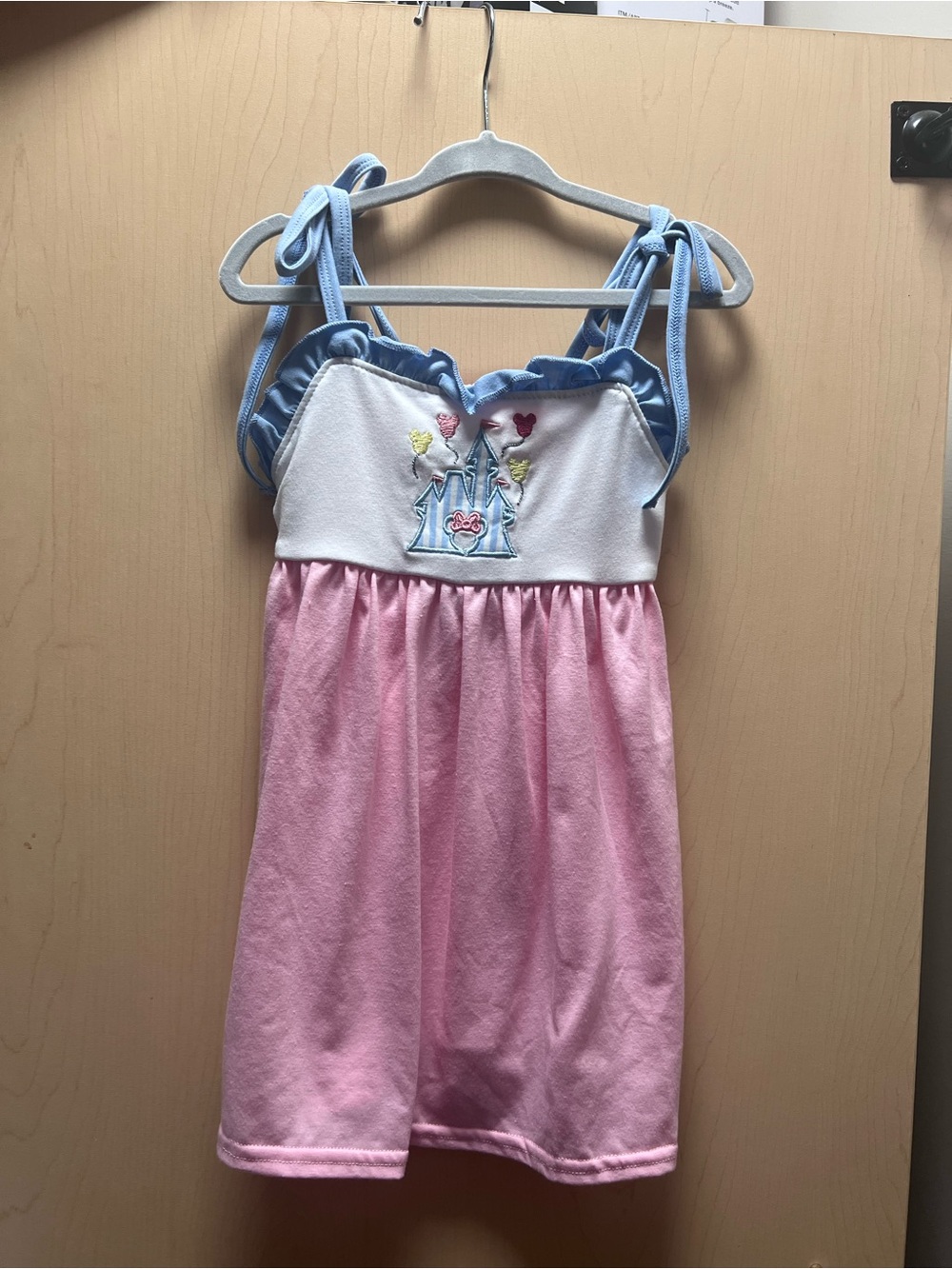 Girls Pink and Blue Castle Embroidered Sundress